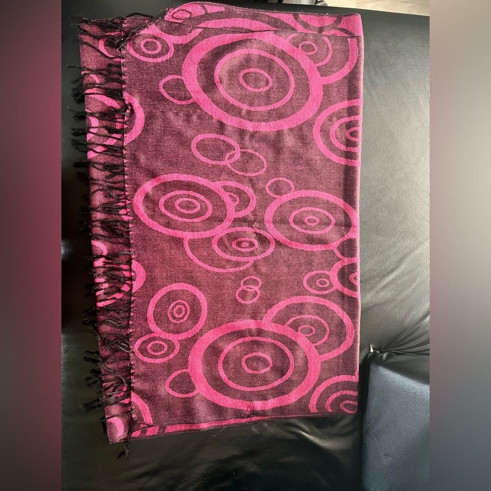 Deep Pink & Purple Pashmina & Silk Long Wide Scarf Wrap Shawl Fringe 27”x73”